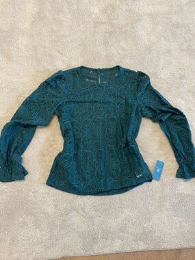 Cupshe Teal Lace Long-Sleeve Top